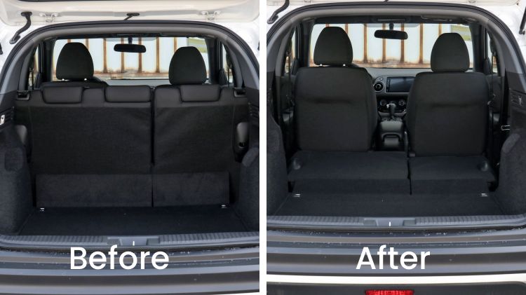 Before and after view of the back seat of Used 2020 Honda XRV